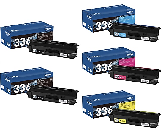 Brother® TN336 High-Yield Black/Cyan/Magenta/Yellow Toner Cartridges, Pack Of 5 Cartridges, TN336BBCMY-OD