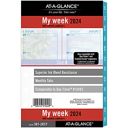AT-A-GLANCE® Seascapes Weekly/Monthly Loose-Leaf Planner Refill Pages, 5-1/2" x 8-1/2", January to December 2024, 381-285Y