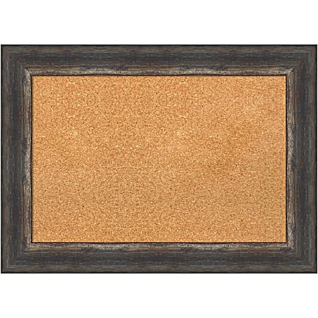 Amanti Art Rectangular Non-Magnetic Cork Bulletin Board, Natural, 29” x 21”, Bark Rustic Char Plastic Frame