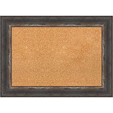Amanti Art Rectangular Non-Magnetic Cork Bulletin Board, Natural, 29” x 21”, Bark Rustic Char Plastic Frame