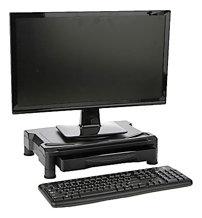 Mind Reader Rotative Extra-Wide Adjustable Monitor Riser With Drawer, 3-5/16"H x 15-3/4"W x 11"D, Black