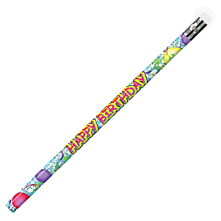 J.R. Moon Pencil Co. Pencils, 2.11 mm, #2 HB Lead, Happy Birthday Glitz, Multicolor, Pack Of 144