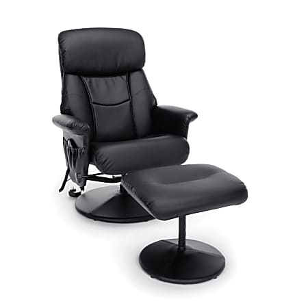 Essentials By OFM Bonded Leather Heated Shiatsu Massage Recliner With Ottoman, Black