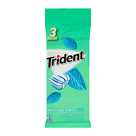 Trident® Minty Sweet Twist Gum, 14 Pieces Per Pack, Bag Of 3 Packs, Box Of 3 Bags