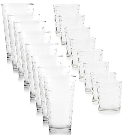 Gibson Home Great Foundations 16-Piece Tumbler And Double Old Fashioned Glass Set, 16 Oz/13 Oz, Square Pattern, Clear