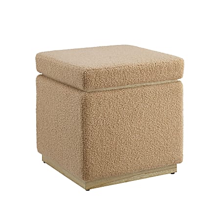 Linon Brenock Square Storage Ottoman, 18"H x 18"W x 18"D, Tan/Natural