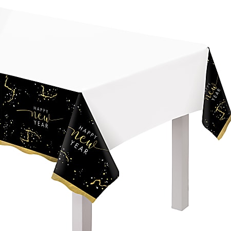 Amscan Hello NYE Plastic Table Covers, 54" x 102", Black, Pack Of 3 Table Covers