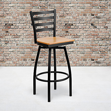 Flash Furniture Metal/Wood Swivel Barstool With Ladder Back, Natural/Black