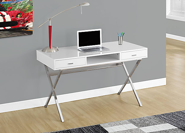 Monarch Specialties Contemporary 48 W Computer Desk With Criss Cross Legs ChromeWhite Office Depot