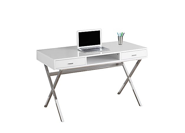 Monarch Specialties Contemporary Computer Desk With Criss-Cross Legs, Chrome/White