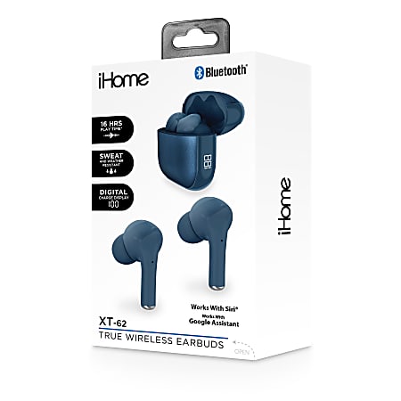 Bytech iHome XT-62 True Wireless Bluetooth In-Ear Earbuds, Blue, HMAUBE233BL