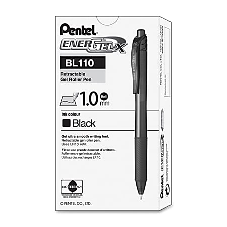 Pentel® EnerGel-X Retractable Gel Pens, Bold Point, 1.0 mm, Black Barrel, Black Ink, Pack Of 12 Pens