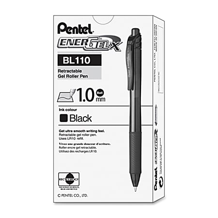 Pentel EnerGel X Retractable Gel Pens Bold Point 1.0 mm Black
