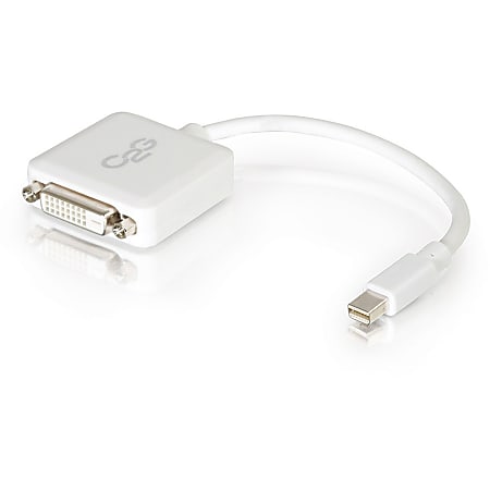 C2G Mini DisplayPort to DVI Adapter - Mini DP to Single Link DVI-D - M/F - DVI/Mini DisplayPort for Notebook, Tablet, Monitor, Video Device - 8" - 1 x Mini DisplayPort Male Thunderbolt - 1 x DVI-D (Single-Link) Female Digital Video - White