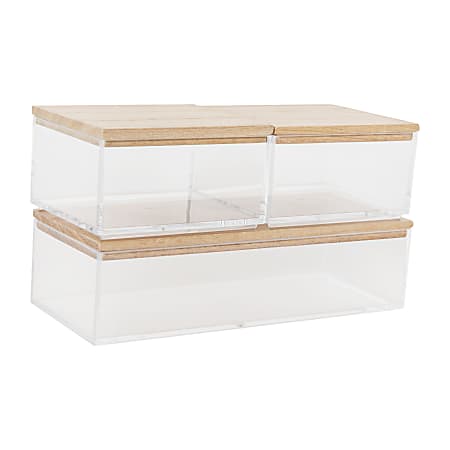 Martha Stewart Brody Plastic Storage Organizer Bins With Lids, 2"H x 3"W x 7-1/2"D, Clear/Light Natural, Set Of 3 Bins, BEPB3316WD3CLNT