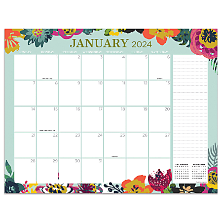 2024 TF Publishing Medium Monthly Desk Pad Calendar, 12" x 17", Floral, January To December