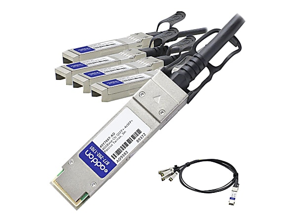 AddOn 3m IBM Compatible QSFP+ Breakout DAC - Direct attach cable - SFP+ to QSFP+ - 10 ft - twinaxial - passive - for BNT RackSwitch G8264F, RackSwitch G8264R; Lenovo ThinkSystem NE2580O RackSwitch