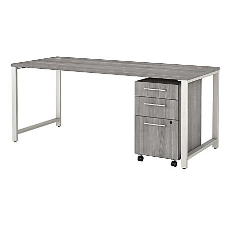 Bush Business Furniture 400 Series 72"W x 30"D Table Desk With 3-Drawer Mobile File Cabinet, Platinum Gray, Standard Delivery