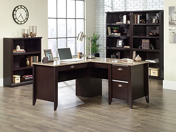 Sauder Select Bourbon Oak L-Shaped Desk with Drawers 427975