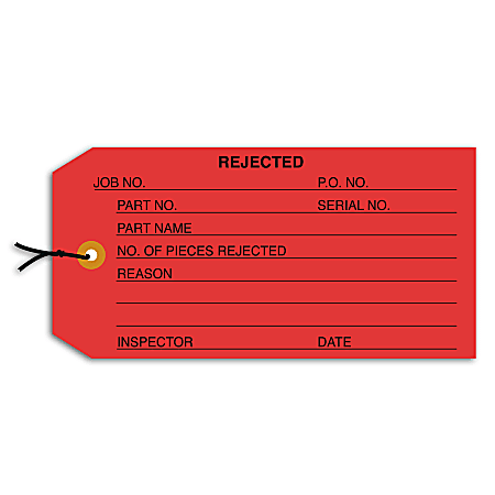 Office Depot® Brand Prestrung Inspection Tags, "Rejected," Red, Box Of 1,000