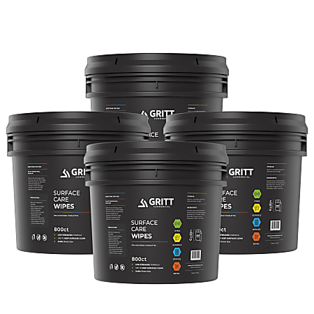 Gritt Commercial Surface Care Wipes, With Bucket Dispenser, 6" x 8", 800 Wipes Per Refill Bag, Case Of 4 Refill Bags