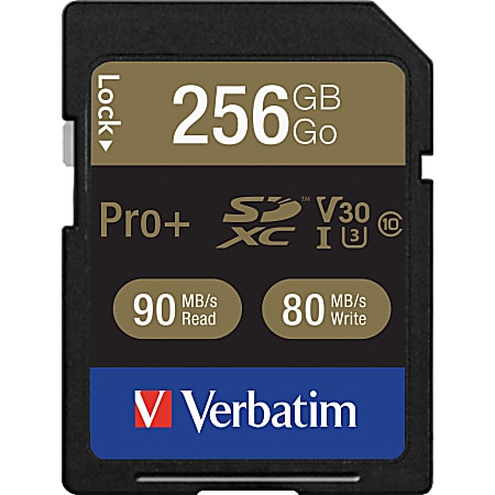 Verbatim Pro+ 256 GB SDXC - Class 10/UHS-I (U3) - 90 MB/s Read - 80 MB/s Write1 Pack - 600x Memory Speed