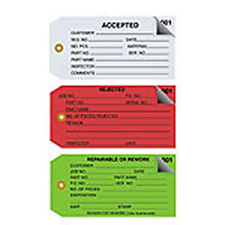 Office Depot® Brand Inspection Tags, 2-Part Numbered, "Rejected," 4 3/4" x 2 3/8", Red, Box Of 500