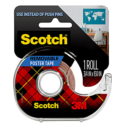 Scotch Poster Tape with Dispenser, Removable, 3/4 in x 150 in, 1 Tape Roll, Clear, Home Office and School Supplies
