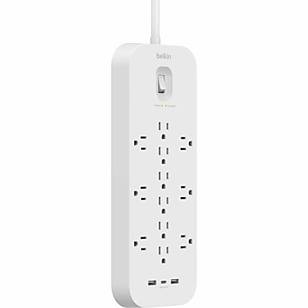 Belkin 12-Outlet Surge Protector Power Strip w/ 12 AC Outlets, 1 USB-C Port, & 2 USB-A Ports, 6ft Cable