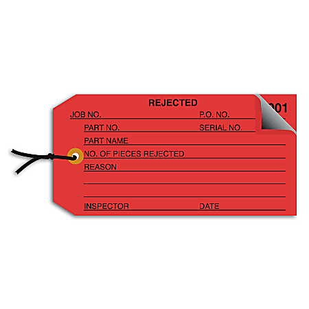 Office Depot® Brand Prewired Inspection Tags, 2-Part Numbered, "Rejected," 4 3/4" 2 3/8", Red, Box Of 500