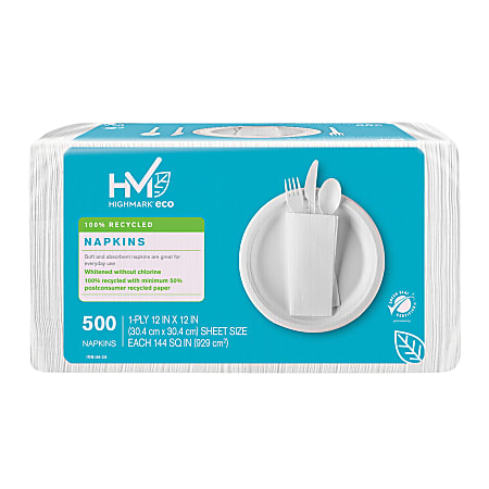 Highmark® ECO Napkins, 12" x 12", 100% Recycled, White, Pack Of 500