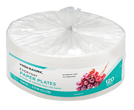 Highmark® Paper Plates, 8-3/4", White, Pack Of 120