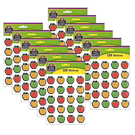Teacher Created Resources® Stickers, Dotty Apples, 120 Stickers Per Pack, Set Of 12 Packs