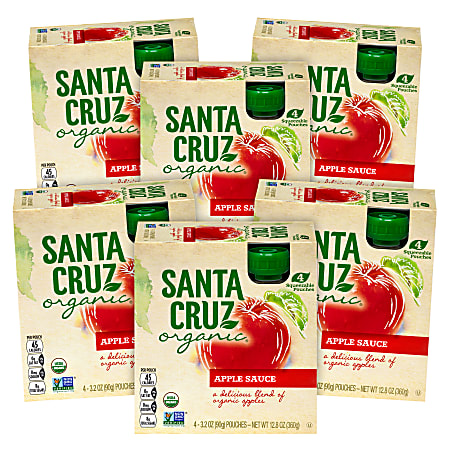 Santa Cruz Organic Apple Sauce Pouches, 3.2 Oz, Box Of 4 Pouches, Case Of 6 Boxes