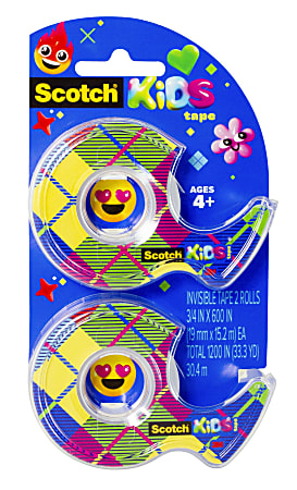 Scotch® Kids Invisible Tape, .75 in x 600 in, 2 Tape Rolls with Dispensers, Kid Approved No Mess Fun