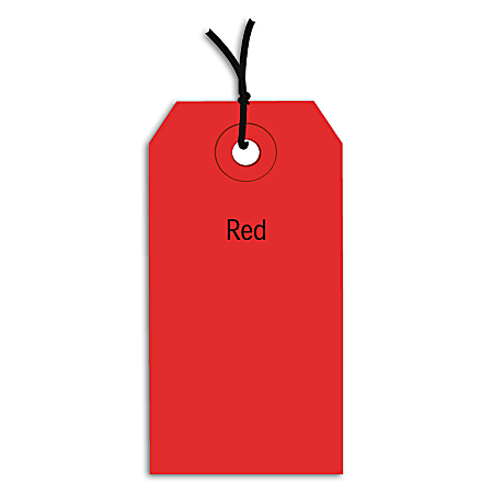 Partners Brand Prestrung Color Shipping Tags, #6, 5 1/4" x 2 5/8", Red, Box Of 1,000