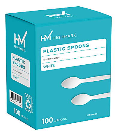 Highmark&reg; Medium-Length Plastic Cutlery, Spoons, Pack Of 100 Spoons