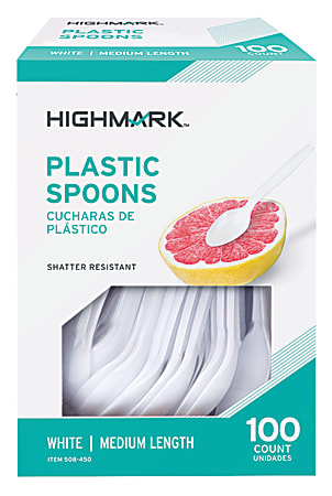 Highmark® Medium-Length Plastic Cutlery, Spoons, Pack Of 100