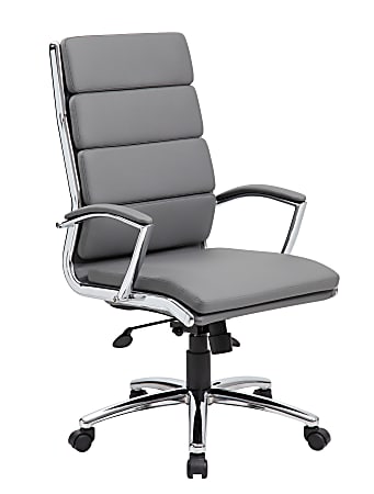 Boss Office Products CaressoftPlus™ Vinyl Ergonomic High-Back Chair, Gray/Chrome