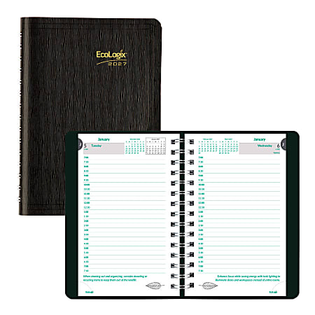 2027 Brownline® EcoLogix® Daily Appointment Planner, 8" x 5", 100% Recycled, Black, January To December, CB410W.BLK, Total Qty 1