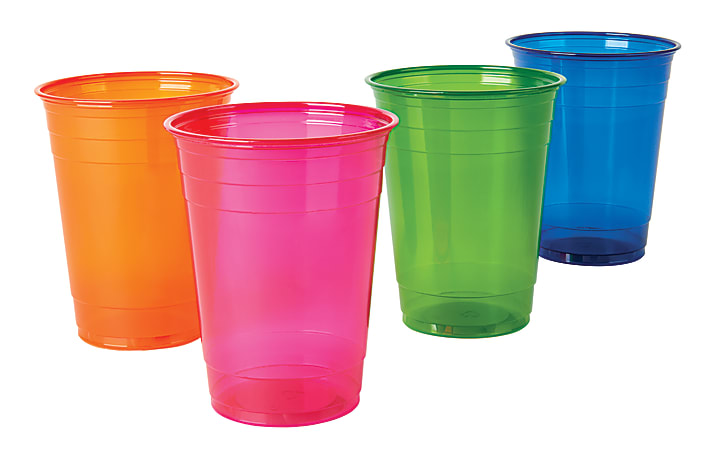 Highmark® Plastic Cups, 16 Oz, Assorted Clear Colors, Pack Of 100