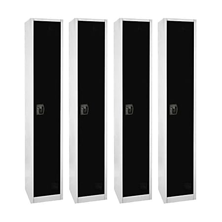 Alpine AdirOffice 1-Tier Steel Lockers, 72"H x 12"W x 12"D, Black, Pack Of 4 Lockers