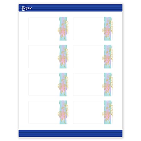 Avery® Printable Cards With Sure Feed® Technology, 2" x 3-1/2", Matte White With Watercolor/Gold Leaf Design, Pack Of 80