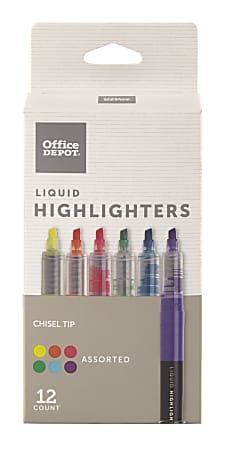   Basics Chisel Tip, Fluorescent Ink Highlighters,  Assorted Colors - Pack of 12 : Office Products