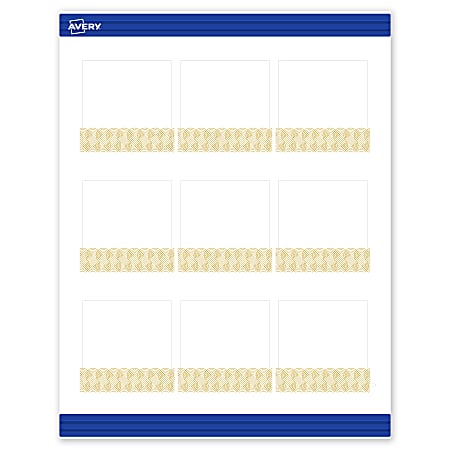 Avery® Printable Cards With Sure Feed® Technology, 2-1/2" x 2-1/2", Matte White With Preprinted Gold Lace Trim Pattern, Pack Of 90