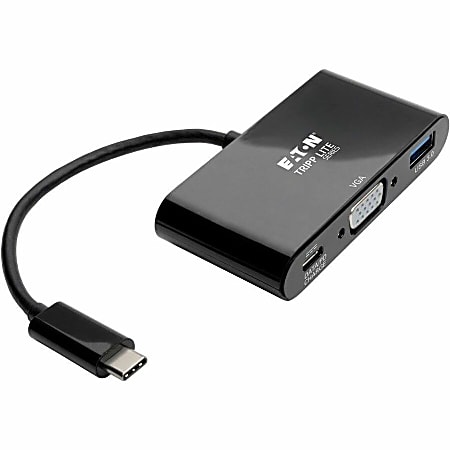 Tripp Lite USB C to VGA Multiport Adapter Converter w/ USB Hub PD Charging 1080p Black, Thunderbolt 3 Compatible, USB Type C, USB-C, USB Type-C -