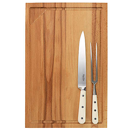 Martha Stewart Goswell 3-Piece Carving Board And Cutlery Set, Cream