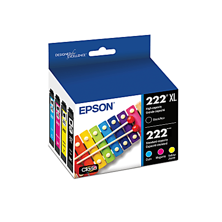 Epson® 222XL Black/222 Claria® Cyan; Magenta; Yellow High-Yield Ink Cartridges, Set Of 4 Cartridges, T222XL-BCS