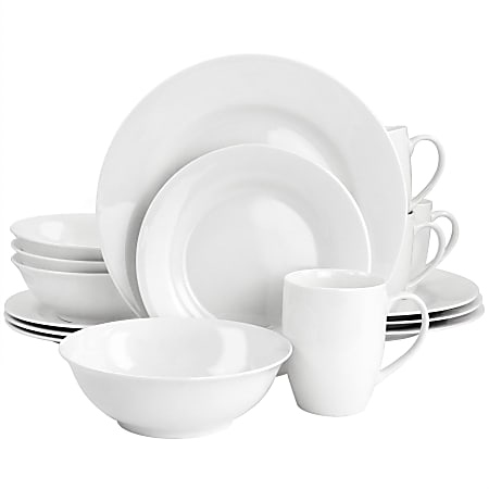 Gibson Home White Cloud 16-Piece Fine Ceramic Dinnerware Set, White