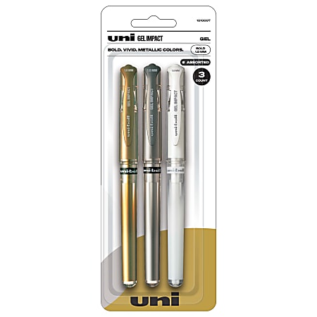 uni-ball® Impact Roller Pens, Bold Point, 1.0 mm, Assorted, Pack Of 3